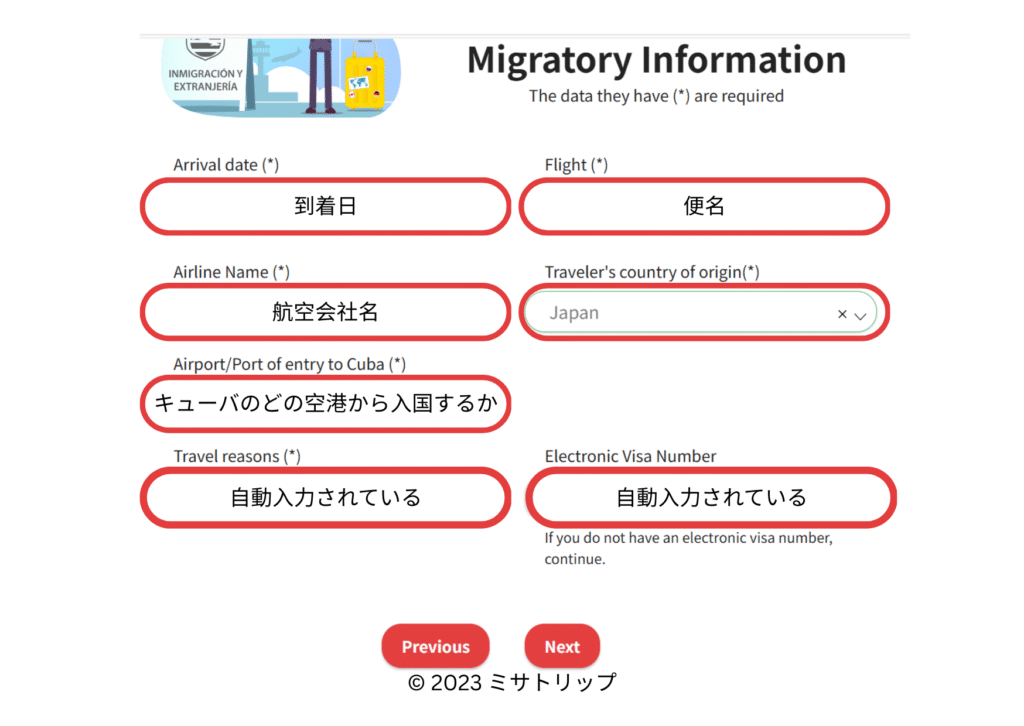 渡航日など登録