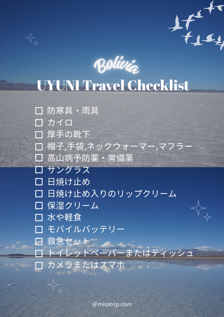 UYUNIPacking checklist