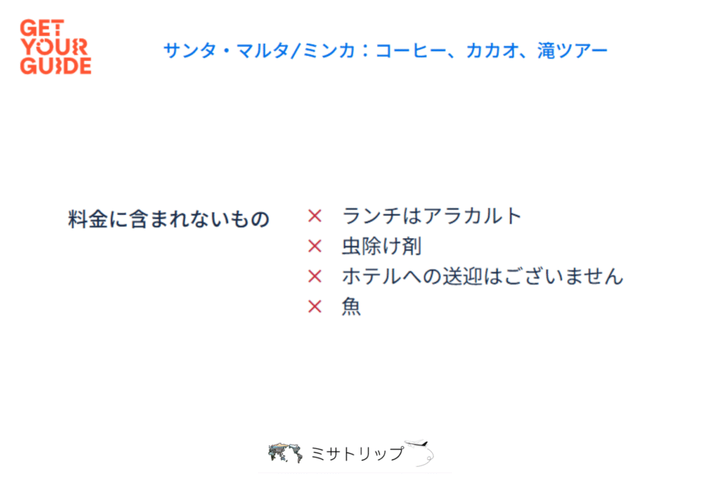ツアーに含まれないもの